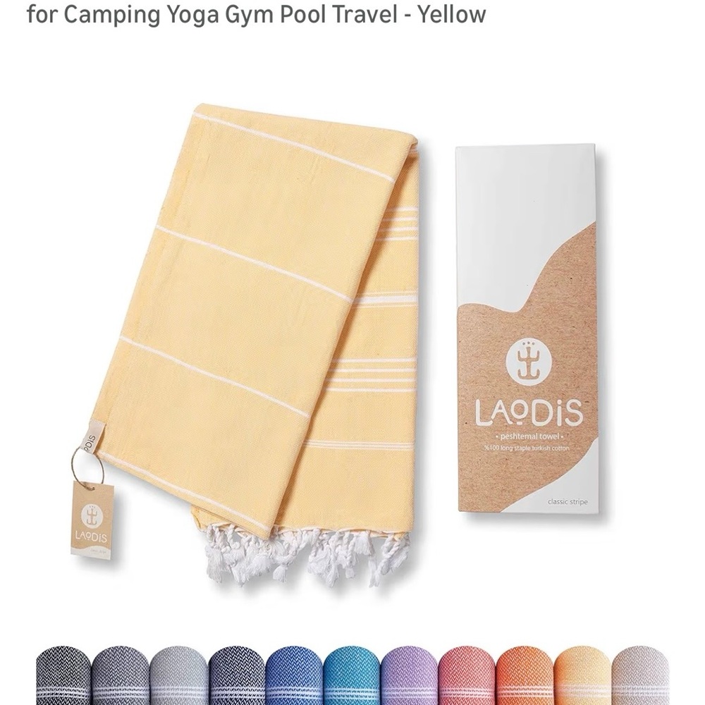Lightweight beach towel, yellow striped